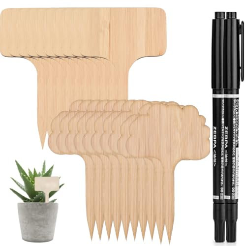 IKOPFLN 20 Pezzi Bambù Pianta Etichette Per Piante Di Bambù Etichetta In Legno Marcatori Di Tipo t,Accessori Piante Per Giardino Piante In Vaso,Riutilizzabile,Con 2 Pennarello