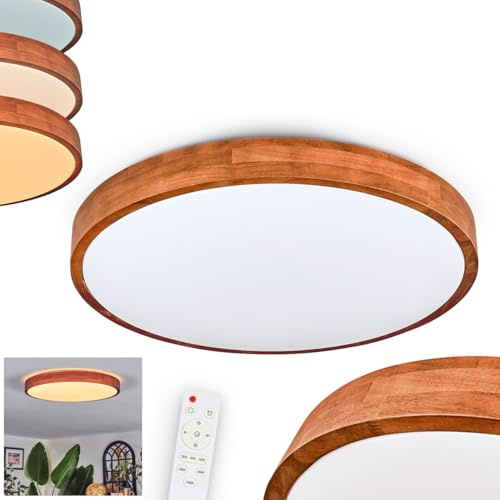 Lámpara de techo LED HOFSTEIN Sofo, metal/madera/plástico en color natural/marrón/blanco, lámpara moderna (Ø 50 cm), CCT ajustable, con mando a distancia, comedor, sala de estar, cocina, dormitorio