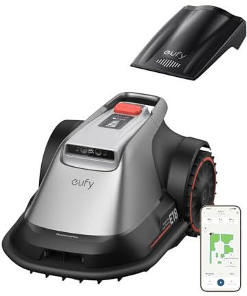 eufy Robot tosaerba E18, Senza cavo limitatore, Nessuna interruzione del segnale,Senza RTK, TrueVision, Sistema GNSS, Giardino fino a 1200 m², Taglio Preciso Bordi, Evita Ostacoli, Controllo App