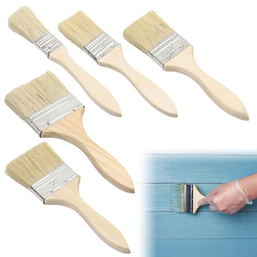 Malerpinsel, Flachpinsel mit Holzstiel, 5 Stück Lasurpinsel, Lackierpinsel Flächenstreicher - Pinselset für Lacke Lasuren Öle Wand-Farben(25/38/50/62/75 mm)