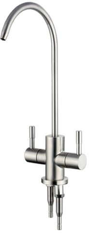 Rubinetto Lavello Cucina 2 Vie per Depuratore Spazzolato Collo di Cigno Miscelatore Solo Acqua Fredda 360° Rotante,Spazzolato