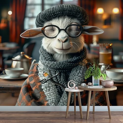 Art Papel Tapiz Fotográfico Oveja Animal Papel Pintado no Tejido 200x140 cm Pared Sala Cuarto Póster Lindo Dibujo Animado Mural para Sala de estar Dormitorio Infantil Decoración