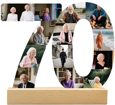 DGJSSK Personalizzato Qualsiasi età Numero Foto Collage, Collage Foto Personalizzata per il 70° Compleanno, Cornice in Legno, Regalo Decorativo Creativo per la Festa di Anniversario e Compleanno