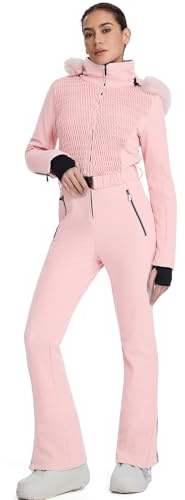 HOTIAN Tuta da sci da donna, impermeabile e antivento, con cappuccio, per neve e sci, tuta invernale calda, Colore: rosa., M