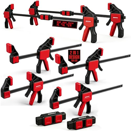 4-Piece 12 Inch Bar Clamps for Woodworking with 2-Piece Clamp Connector, 12 Quick-Release Wood Clamps with 150 LBS Load Limit, Trigger Clamp Set, One-Handed Clamps/Spreader for Woodworking(6 Pack)