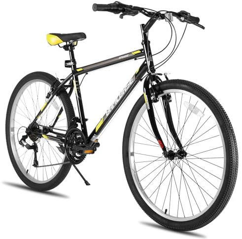 Hiland BAMCBASE VTT pour Adultes, 21 Vitesses, Cadre en Acier au Carbone, Unisexe, Freins en V Avant et Arrière, Vélo de Ville 24 Pouces - Noir