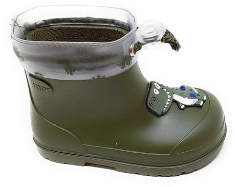 Generico Botas de lluvia Igor Mendi Dino verde caqui de goma,Cierre deslizante,Suela antideslizante, Khaki Green, 24 EU
