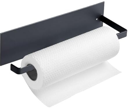Portarollos Papel de Cocina,Soporte Rollo Cocina Pared Acero Inoxidable,Adhesivo Porta Rollos Papel de Cocina Porta Rollo para Cocina y Baño (Negro)