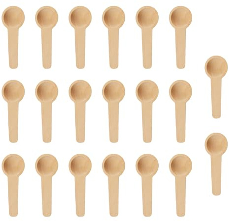 OUPADOS 20 cucchiaini da cucina rotondi in legno, piccoli cucchiai di legno con manico corto, mini cucchiai di legno per spezie, miele, caffè, sale, barattoli di marmellata, zucchero, bambini (6,8 x