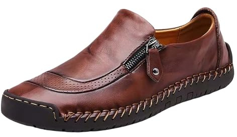 Generiska fritidsskor herr läder, arbetsskor herr lätta utan skosnören, kostymskor med dragkedja, affärsskor, eleganta slip-skor, lediga promenadskor, mjuka halkfria Oxford