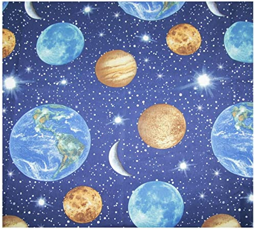Russo Tessuti Tessuto Tappezzeria Cotone PLANETARIO Cielo Stelle Pianeti Luna 270 x 280 cm