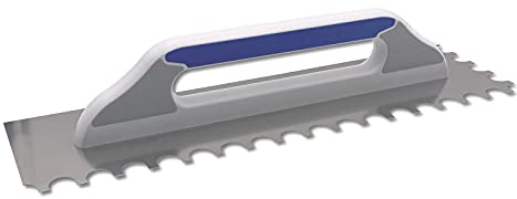 DEWEPRO® Schweizer Glättekelle Glättkelle - Aufziehplatte - Aufziehglätte - Traufel - Edelstahl 480x130mm - gezahnt: 20x15mm Torbogenverzahnung - hochwertiger 3-K-Griff