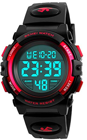 Dayllon Enfants Montre Numérique Sports de Plein Air 50m Étanche Montre Électronique Réveil 12/24H Chronomètre Calendrier Garçon Fille Montre-Bracelet, 6-12 Ans Numérique Rouge, Bracelet