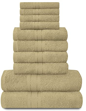 Lions Familien-Handtücher, 10-teiliges-Set, 100 % ägyptische Baumwolle, 4 x Gesicht, 4 x Hand, 2 x Badetuch, Premium Qualität, hoch wasserabsorbierendes Badzubehör, maschinenwaschbar, Mocha, 544715