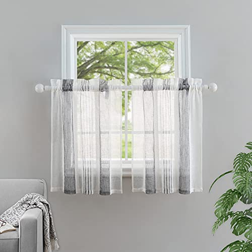 CAROMIO tenda bistrot tenda disco semitrasparente motivo a righe tenda corta per cucina, tenda finestra piccola grigio scuro, 2 pezzi, LxH 69x76cm
