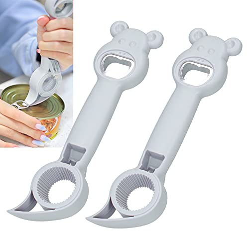 2Pcs Bottle Opener, 4‑in‑1 Can Opener Universal Classic Beer Opener Portable Manual Drinking Commercial Beverage Bottle Opener Jar for Kitchen Bar(Grey)