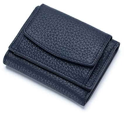 ZhaoCo liten plånbok dam med myntfack äkta läder plånbok dam mini portmonnä med RFID-skydd kreditkortsfodral för kvinnor flickor, Mörkblå, 10*7*3cm, Minimalistisk