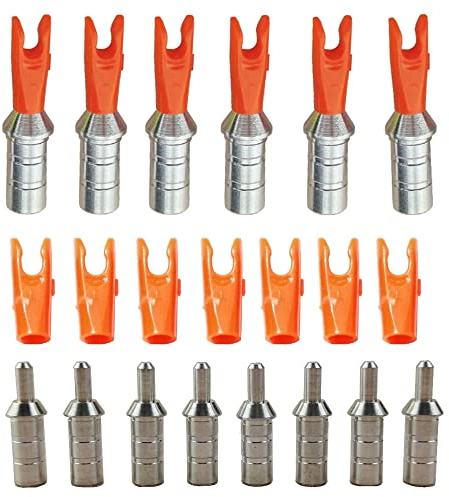 AMEYXGS 50x Encoches de Flèche avec Aluminium Pin Broches en Aluminium Queues de Flèche en Plastique Taille S L pour ID 4.2/6.0/6.2mm Arbre de Flèche (6.2mm, Orange L)