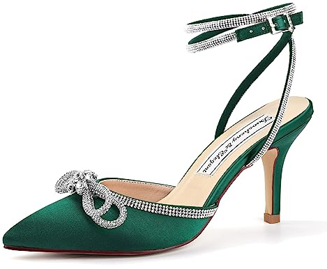 Duosheng & Elegant HC2302 Zapatos de tacón alto sexy cerrados sandalias mujer verano Slingpumps señoras para fiesta de noche zapatos de boda zapatos de novia, verde oscuro, 38 EU