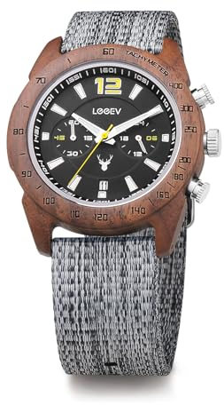 LeeEv Herren Sport Design Holzuhr, handgefertigt leicht leuchtendes Multifunktionsdatum Display Chronograph Militär Quarz Bambus Holzuhr