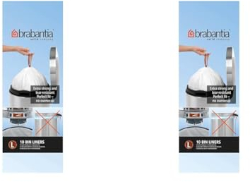 Brabantia PerfectFit Bin Liners (Size L/40-45 Litre) Thick Plastic Trash Bags with Tie Tape Drawstring Handles (10 Bags) (Pack of 2)