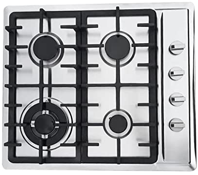 LANNADD Gas Kochfeld, Einbau 4 Flammen Gaskochfeld Edelstahl Gasherd Autark Gaskocher Innenbereich, 4 Drehknöpfe Mit Selbstzündfunktion Gaskocher für Erdgas und Propangas