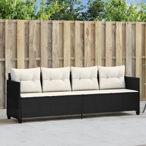 Festnight Gartensofa 3-Sitzer Polyrattan Balkon Sofa 204 x 75 x 140 cm 3 Sitzer Sonnenliege Gartenliege Liege Relaxliege Outdoor Loungebett Liegesofa Gartenbett Rattansofa Schwarz