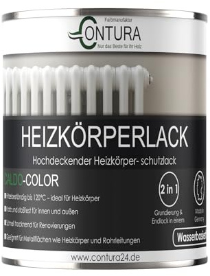 Contura Heizkörperlack Heizungslack Heizkörperfarbe Heizung Farbe Radiator Metalllack SM (Reinweiß RAL 9010, 375ml.)