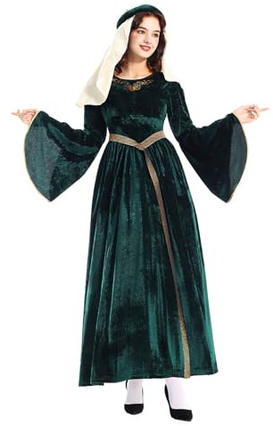 YUDATPG Abito rinascimentale da donna, costume medievale da donna, abito lungo, taglie forti, in velluto, abito da regina, costume per Halloween (verde, S)