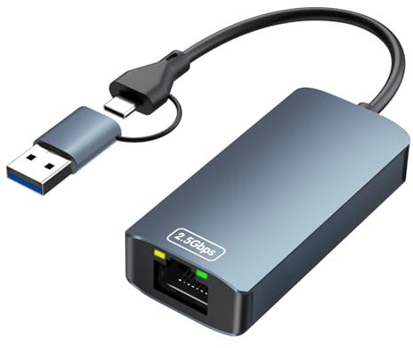 Adattatore USB Ethernet 2.5G, Adattatore di Rete USB 3.0 di Tipo C a RJ45 Gigabit Ethernet a 100/1000/2500 Mbps, 2500Mbps USB C Ethernet Adapter, Adattatore USB di Rete LAN Adattatore per Laptop, PC