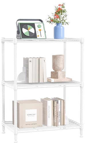 IZEUK 3 Tier Shelf, Heavy Duty Steel Wire Shelving Unit for Home, Kitchen, Laundry Room Organization, Office Storage Rack (17.7 W x 11.8 D x 26.3 H, 450LBS, White)