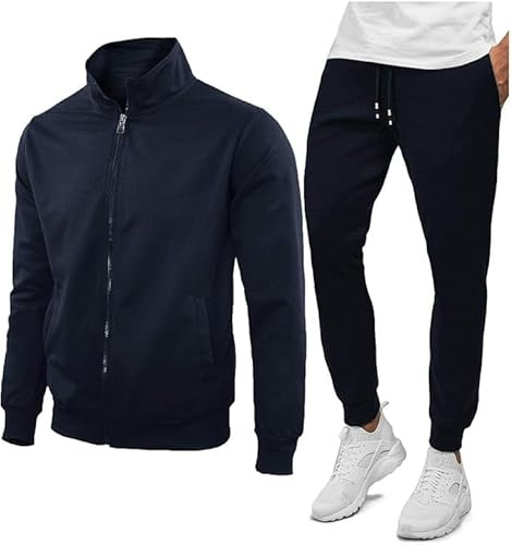 N+1 Tuta Uomo Completa Estiva Casual Giacca con Cerniera Pantaloni M L XL XXL 3XL 4XL (IT, Testo, M, Regular, Regular, Blu)