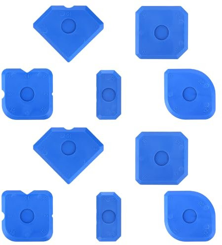 Gosknor 10pcs Plastic Caulking Tool, Sealant Finishing Smoothing Tool Reuse Grout Scraper Portable Mastic Profiling Scraper for Bathroom Floor Window Sealing Sink Joint (Blue)