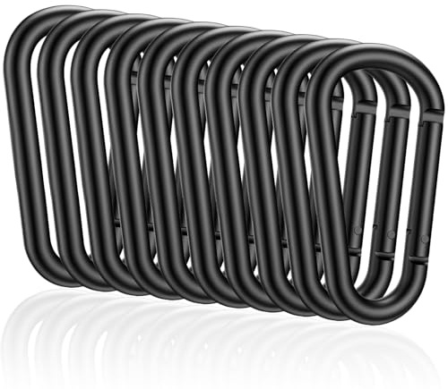 Moschettone Nero Piccolo，Suuwwn 10 x 75mm Moschettoni Piccoli Ganci in Alluminio Nero per Amaca Altalena e Accessori da Trekking