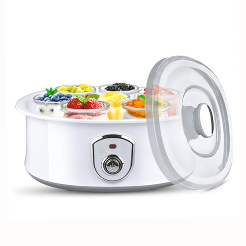 Fangxuee Yogurtera Automática con 7 Frascos de Vidrio, Yogurera Eléctrica, Fermentador Enzimático, Máquina de Fermentación de Vino de Arroz Natto, Enchufe Europeo.