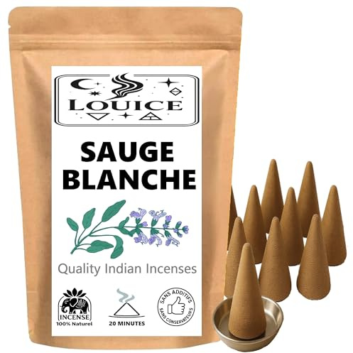 Lot de 10 Cônes d’Encens Senteur Sauge Blanche - 100% Naturel Purification, Protection & Relaxation – Idéal pour Méditation & Équilibre Énergétique + Brûleur Porte Encens Offert