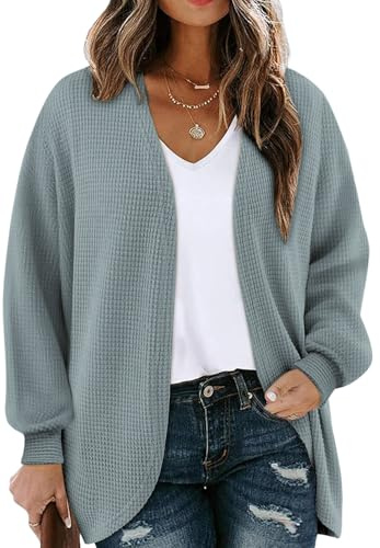 Chicrise Cardigan Femme Long Col V Gilet Chic Et Elegant Printemps Veste Solide Soft GrisBleu 2X-Grand 50-54 2XL