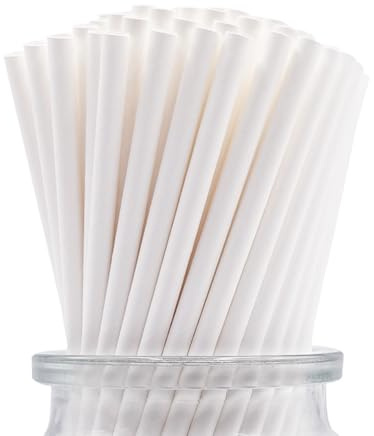 Cannucce di Carta Bianca, Ø 6 mm, 19,7 cm, 100 Biodegradabili Cannucce da Bere Monouso per Cocktail, Caffè, Bevande Fredde, Accessori per Feste, Compleanni, Matrimoni