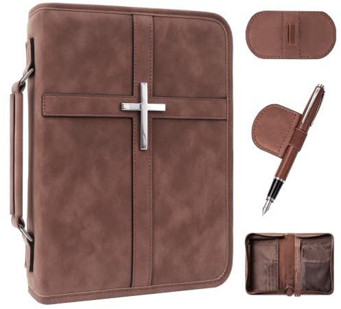 XIAPIA Étui bible en cuir végétalien | Housse Pour Bible Avec Poche ,Grande Sac Bible Pour Homme et Femme Garçons et Filles à Livres église étude Durable Noir