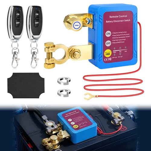 12V 240A Desconectador de Bateria Coche, Interruptor de Apagado Automático con Pantalla de Voltaje LED y Control Remoto, Interruptor Bateria Coche para ATV, Moto, Barco, Automóviles, RV, Camión