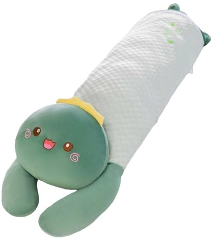 Eashaoo Long Plush Cute Body Pillows,Upgrade Ice Silk Cooling Cuddle Stuffed Animal Shaped Bed Support Body Pillow, Cute Sleeping Throw Cushion Soft Cotton Plushies (110cm/43.3,Green Dinosaur)