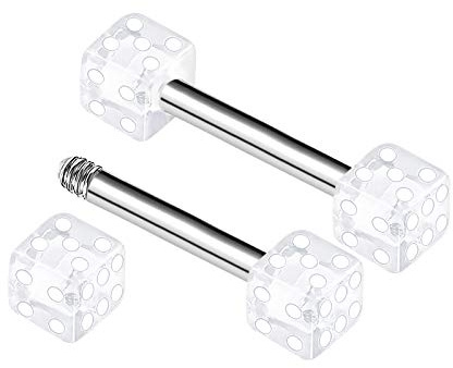 2 st kirurgiskt stål rak skivstång 14 g 5/16 8 mm 4 mm tärning akryl fälg örhängen ögonbryn piercing smycken se fler färger, Rostfritt stål Akryl