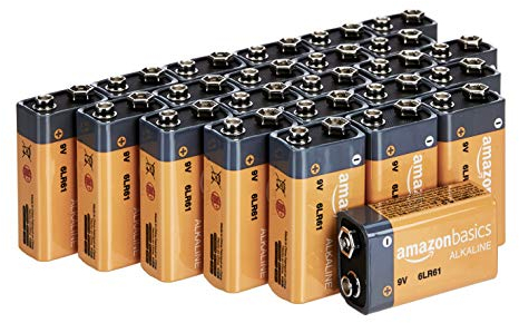 Amazon Basics - Paquete de 24 pilas alcalinas de 9 V, 9 V/6LR61, vida útil de 5 años, para detector de humo/monóxido de carbono, electrónica y audio
