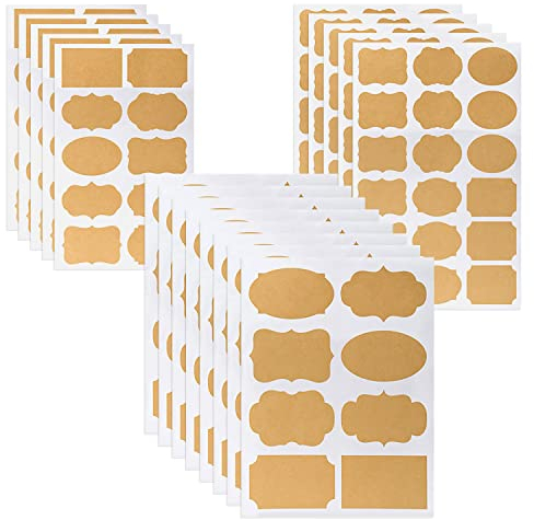 YXHZVON Kraft Etiketten Selbstklebende Kraftpapieraufkleber DIY leere Kraftaufkleber Geschenkanhänger für Einmachgläser und Geschenkdekoration, 18 Blatt (204 Stück)