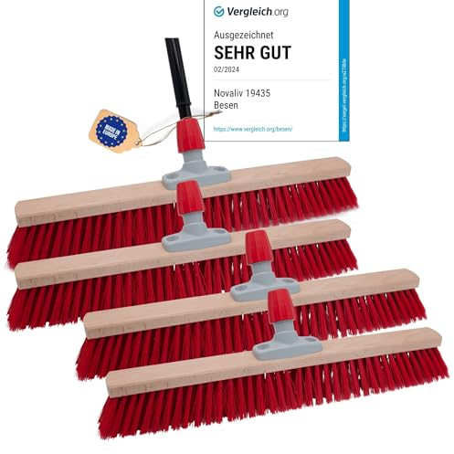 Novaliv 4 escobas de calle de 80 cm I con mango I Elaston rojo I mango telescópico I escoba para exterior I batidor industrial cepillo de jardín escoba multiusos
