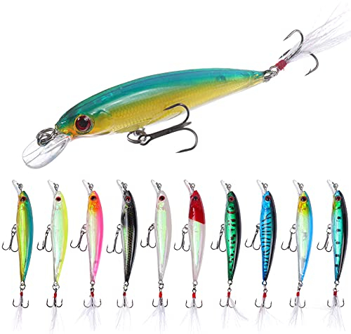 3D Fisch und Angelköder, XiYee 10 Stück Wobbler Kunstköder Set, Angel-Köder Forellenköder Angelhaken Perfekt, Angelzubehör Angelset für Süßwasser-Salzwasser-Fischen