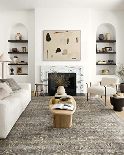 Loloi Layla Collection LAY-13 Antique/Moss 9'-0 x 12'-0 .13 Thick Area Rug, Soft, Durable, Vintage Inspired, Distressed, Low Pile, Non-Shedding, Easy Clean, Printed, Living Room Rug