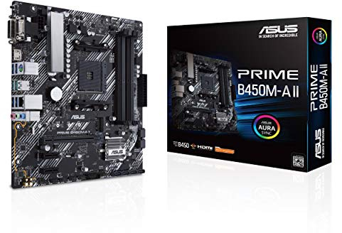 ASUS Prime B450M-A II (AMD AM4 Socket for Ryzen 5000/4000/G/ 3rd/2nd/1st Gen) DDR4 Micro ATX Motherboard with M.2 Support HDMI/DVI-D/D-Sub 1Gb Ethernet BIOS Flashback and Aura Sync RGB
