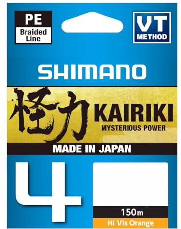 SHIMANO Kairiki 4, Geflochtene Angelschnur, 4-Fach, 150m, 0,13mm, 10,0lb, 7,4kg, Orange, LDM54TE1013015H