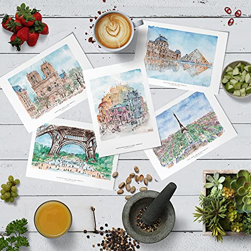 Me Loovely Historic Paris Set of 5 Printed Cards Watercolour Artwork Postcards | Gifts (A6 Size)